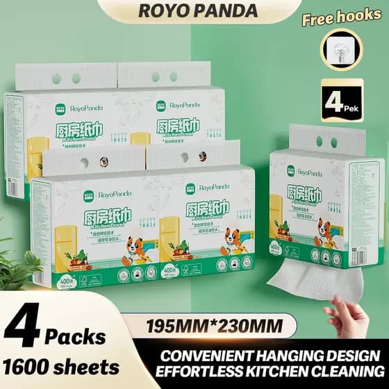 [4 Peças] Papel de Cozinha Suspenso RoyoPanda, Papel Absorvente de Óleo Removível, Ecológico para Absorção de Óleo e Águ