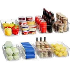 Caixa de armazenamento transparente para geladeira, caixa organizadora com alça, para freezer, armário de cozinha, despe