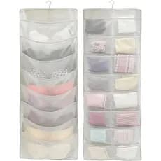 Organizador de Armário Suspenso de Dupla Face Simple Houseware, Armazenamento de Sutiãs e Roupas Íntimas com 24 Bolsos e