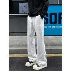 Americano branco cinza pesado Machete calças de moletom retas masculinas outono esportes calças casuais nicho Design cal
