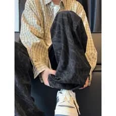 Tie-Dye veludo primavera outono calças de perna larga em linha reta outono inverno forro de lã engrossado Street Wear Lo
