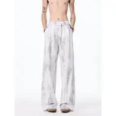 Street Wear Tie-Dye calças casuais de perna larga masculina início do outono estilo fino solto calças de moletom de pern