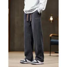Chenille calças casuais masculinas outono inverno em linha reta calças soltas macacão esportes de pelúcia engrossado vel