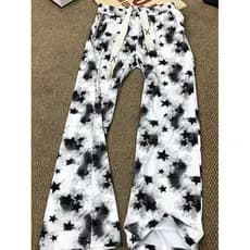 Americano Retro impressão completa estrela calças masculinas verão fino preguiçoso solto cimitarra calças retas soltas d