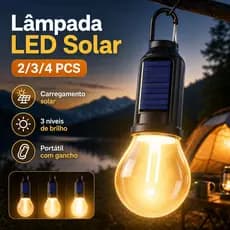 Lâmpada LED Solar Portátil Camping De Gancho Portátil Camping Viagem Pesca Preto