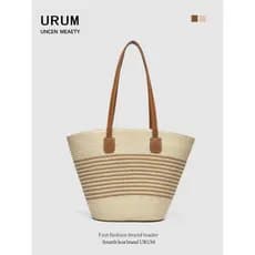 URUM2025 verão novo estilo praia tecido grande bolsa de ombro sacola cesta vegetal balde saco feminino grande capacidade
