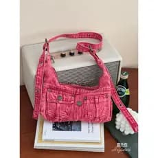 Bolsa bolsa transversal feminino Nicho Retro moda tendência rosa Denim ombro saco do mensageiro Multi-bolso axilas Casua
