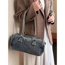 Bolsa bolsa feminina Angustiado lavado Denim Boston travesseiro saco grande capacidade sacola estilo Retro Commuter saco