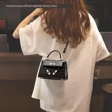 Bolsa bolsa transversal feminino UR Crocodilo Padrão Couro Genuíno Textura High-End Leve Luxo Pequeno Quadrado Bolsa