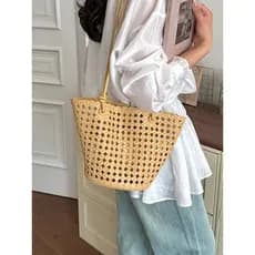 bolsa feminina Bolsa Seaside férias estilo pequeno saco feminino 2026 novo estilo na moda tecido oco balde saco verão Co