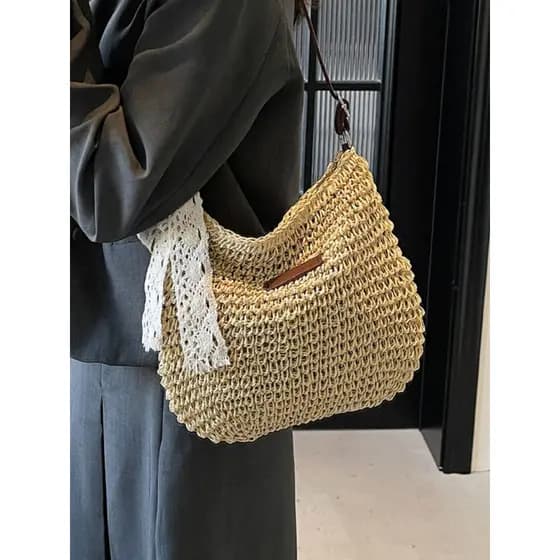 bolsa transversal feminino Bolsa Bolsa de palha francesa feminina 2025 verão novo estilo moda beira-mar viagem férias pr