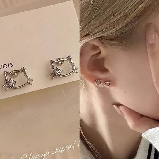 Kitty kitty gato brincos feminino prata esterlina High-End sentimento orelha Piercing brincos 2024 novo estilo de venda