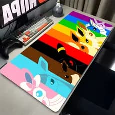 Mousepad Gamer 80x30 Antiderrapante Eevee Fantasia Arco Iris Cute Kawaii Pkm Anime Ash Treinador