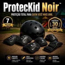 Kit Protecão Infantil Completo 7 Pecas Capacete Ajustavel Preta Protetor Segurança Bike Skate Patins