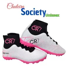 CHUTEIRA SOCIETY BOTINHA MASCULINA E FEMININA INFANTIL E ADULTO CR-7 BARATO ROSA