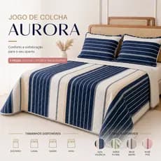Kit Colcha/Cobre Leito Aurora + Porta Travesseiro 3 Peças 300 Fios Dupla Face Solteiro, Casal, Queen, King Toque Algodão