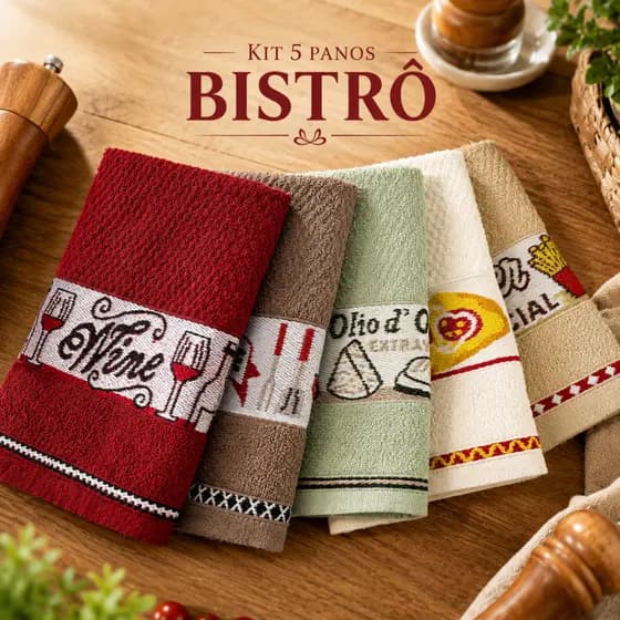Kit 5 Panos de Prato Bistrô Atoalhado 50x70 / Felpudo Estampado Jacquard 100% Algodão Cozinha