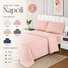 Jogo de Cama 4 Peças Napoli Lençol, Sobre Lençol, Fronhas 300 Fios Solteiro, Casal, Queen, King