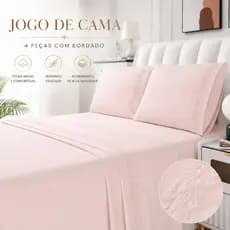 Jogo de Cama 4 Peças Delicata Bordado Lençol c/ elástico, Sobre Lençol, 2 Fronhas 300 Fios Casal, Queen, King