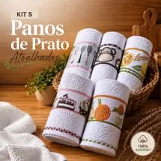 Kit 5 Panos de Prato Atoalhado 50X70  / Felpudo Estampado Jacquard 100% Algodão Cozinha