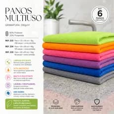 Kit 6 Panos de Limpeza Multiuso - 40x60 cm - Alto Poder de Absorção Cores Sortidas