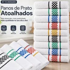 Kit 10 Panos de Prato Atoalhado Felpudo Decorativo - 100% Algodão - Jacquard 45x70 - Premium Cozinha