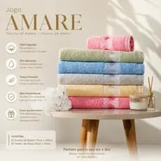 Jogo Toalha de Banho e Rosto 2 Peças 100% Algodão 70x135 cm Macia Felpuda Grande Amare
