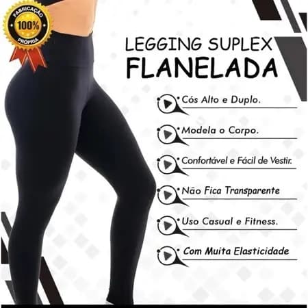 Legging Flanelada Cintura Alta Grossa Calça Leg Peluciada Forrada Por Dentro Costura Reforçada Térmica