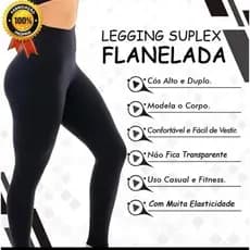 Legging Flanelada Cintura Alta Grossa Calça Leg Peluciada Forrada Por Dentro Costura Reforçada Térmica