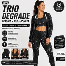 KIT TRIO MARMORIZADO TAY DAY LEGGING TOP BOMBER CONJUNTO ACADEMIA FITNESS
