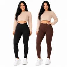 Kit 2 Legging Flanelada Feminina Peluciada Térmica Inverno Cintura Alta Costura Reforçada Forrada