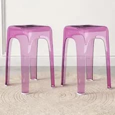 Clear Acrylic Bar Stools Set of 2, Modern Backless Counter Stool, Transparent Stackable Dining Stool for Kitchen Island