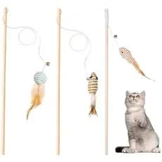 3Pack Interactive Cat Wand Toy for Indoor Cats Teases,Interactive Feather Wand for Kitten Exercise and Play (Blue Brown