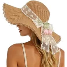 Lace Bow Tulip Straw Sun Hat Women Wide Brim Sun Protection Beach Hat Adjustable Summer Hat Garden Party Essential