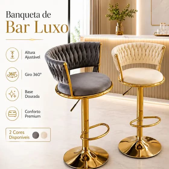 Banco de bar Banco alto minimalista Regulagem e Giratória– Elegância, Conforto e Qualidade Superior