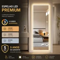 Espelho Retangular Grande 3 cores LED de Banheiro Bivolt Moderno Vários Tamanhos