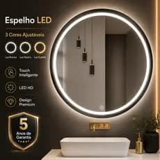 Espelho Redondo LED Tricolor Bivolt127/220v Moderno para Banheiro e Quarto Fácil Instalação