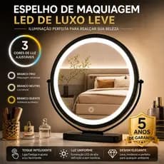 Espelho de Maquiagem Redondo com Luz LED Touch 3 Tons de Iluminação Espelho Penteadeira
