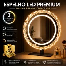 Espelho de maquiagem LED 3 cores com iluminação ajustável, espelho de mesa com controle touch