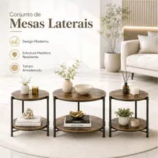 Jogo De Mesa Mesas Redonda Trio De Centro Moderna Decorativa Apoio Canto Sofá Sala
