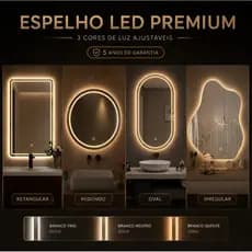 Espelho de banheiro/Espelho maquiagem de bancada touch/Espelho de parede-com Led 3 tons e Touch