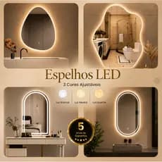 Espelho Decorativo de Parede Com 3 cores Led Banheiro Sala Quarto Lindo Várias Medidas