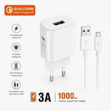 Carregador Turbo USB C 3.0 com Cabo Micro USB – Bivolt