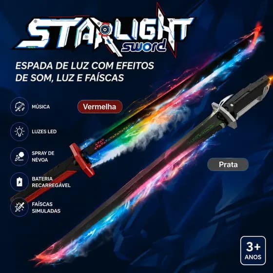 【Brinquedos infantis】Espada Katana Samurai Grande 83Cm Com Led RGB Faisca e Fumaça Sabre de Luz Iluminado