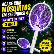 Raquete Mata Mosquito Elétrica Com Luz Atrai Mosquito Recarregavel USB 3000V