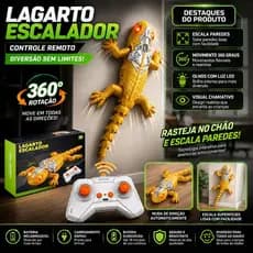 BrinquedoLagarto Escalador Parede Controle Remoto 360 Graus Sucção VácuoLEDWall Crawler Rastejante Infantil Recarregável