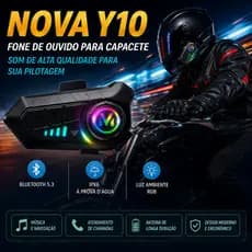 Fone Para Capacete De Moto IPx6 - NOVA Y10 Fone De Capacete Com Luz Ambiente Bluetooth 5.3 Para Capacete