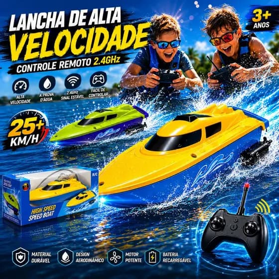 Barco Controle Remoto Brinquedo Radical Vai na Água Diversão