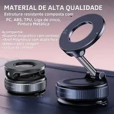 Suporte Magnético MTG-412 | Fixação Forte com Ventosa e Rotação 360° | Para Todos os Celulares