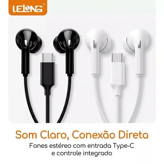Fone Tipo-C Lelong LE-0262 | Intra-auricular | Cabo 1.2m | Com Microfone